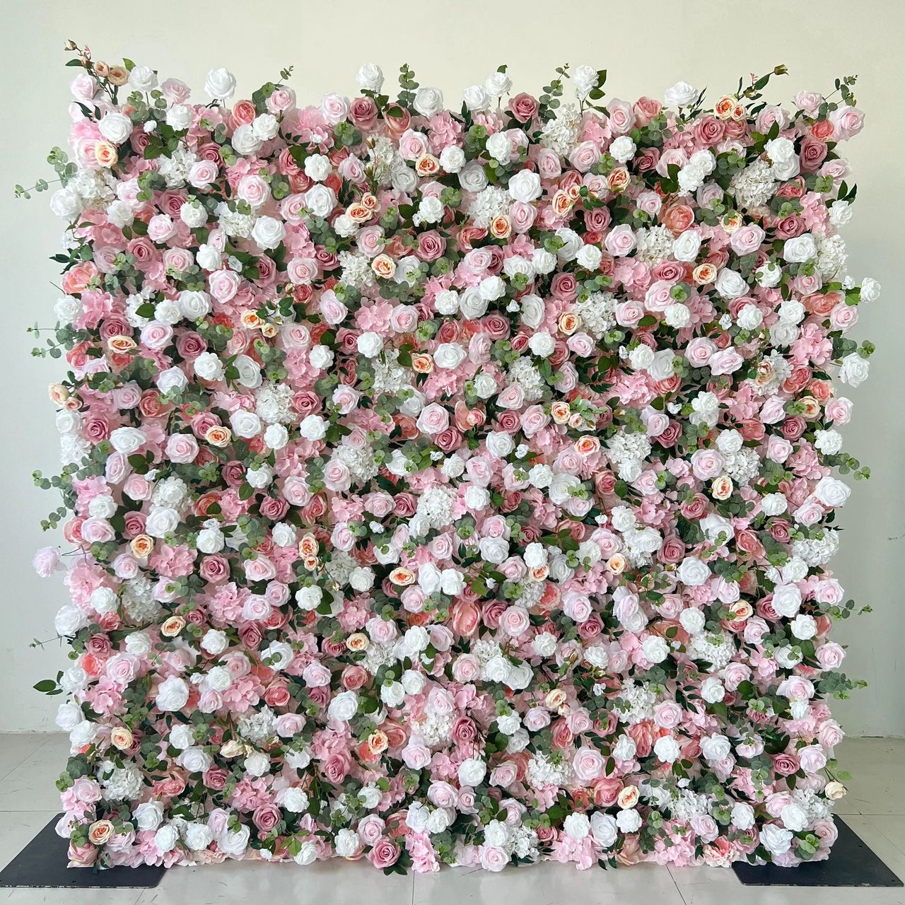 Blush and White Roses with Greenery flower wall rental in Toronto