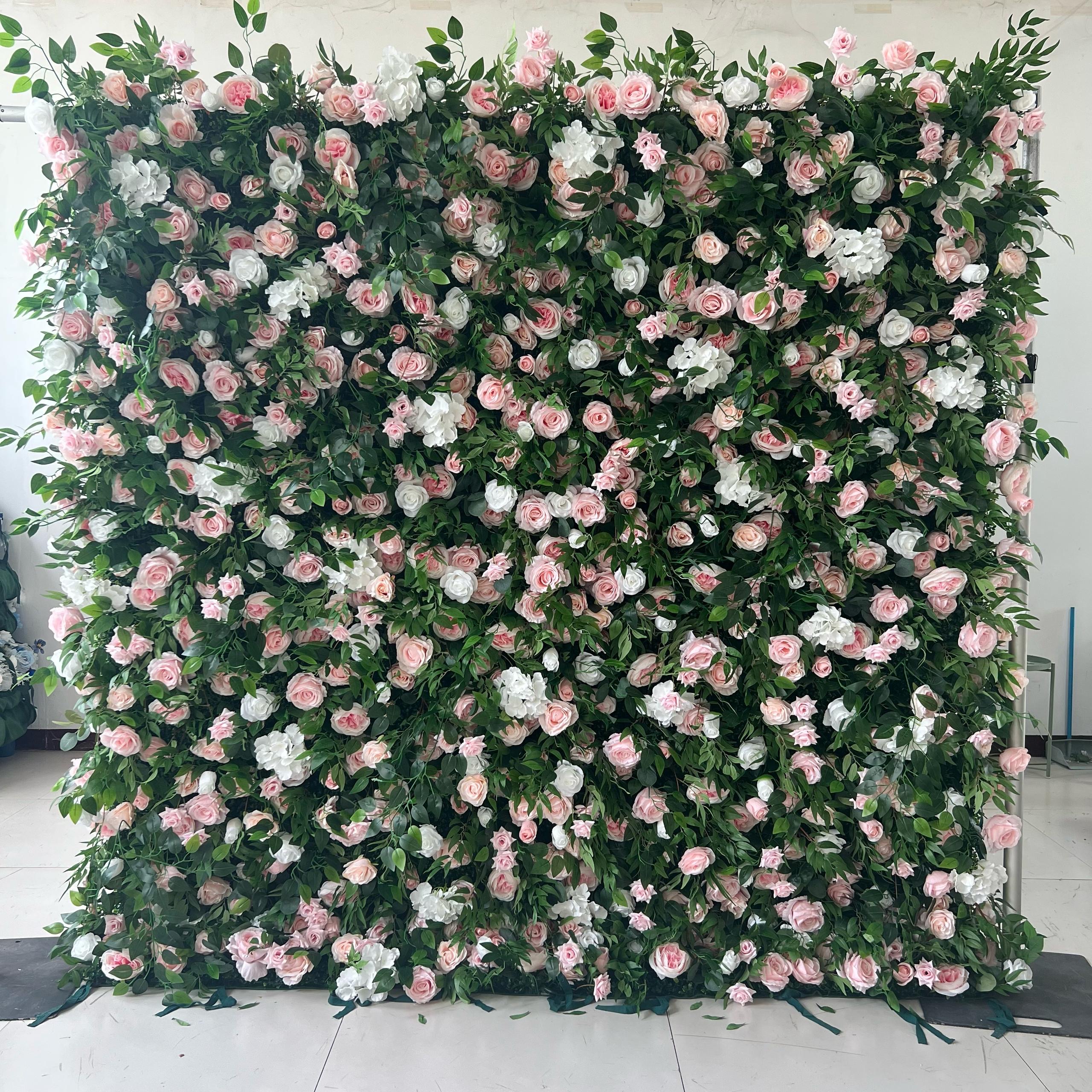 Greenery Blush White Flower Wall Roll Up flower wall rental in Toronto
